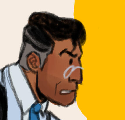 a cropped drawing of the medic from tf2 frowning and looking off-camera.