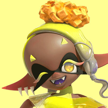 an official render of frye from splatoon 3 posing and smiling at the camera.